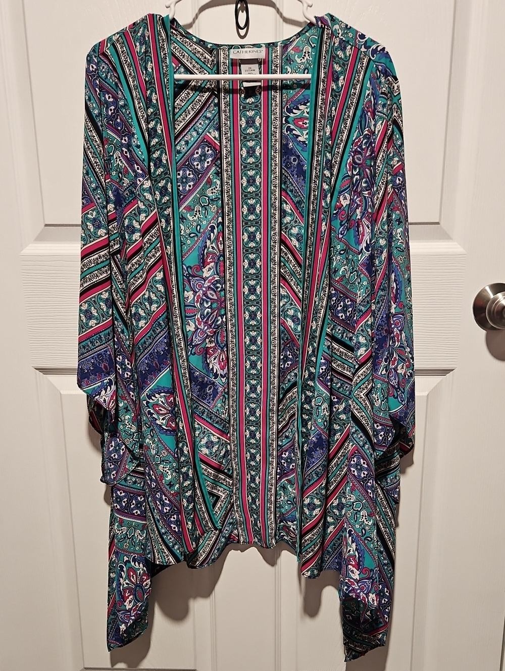 Catherines Teal Pink and Purple Patterned Open Kimono